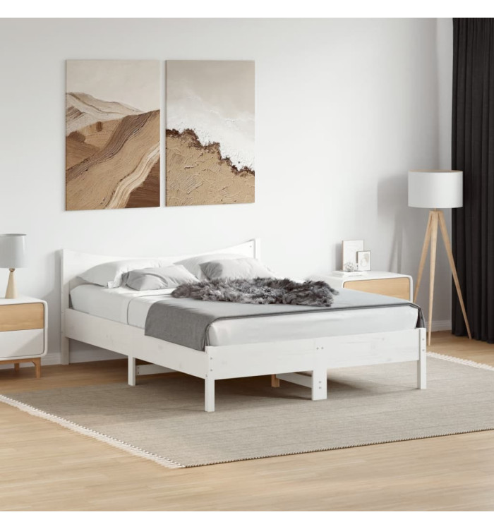 Cadre de lit sans matelas blanc 140x190 cm bois de pin massif | Mobilier & Déco