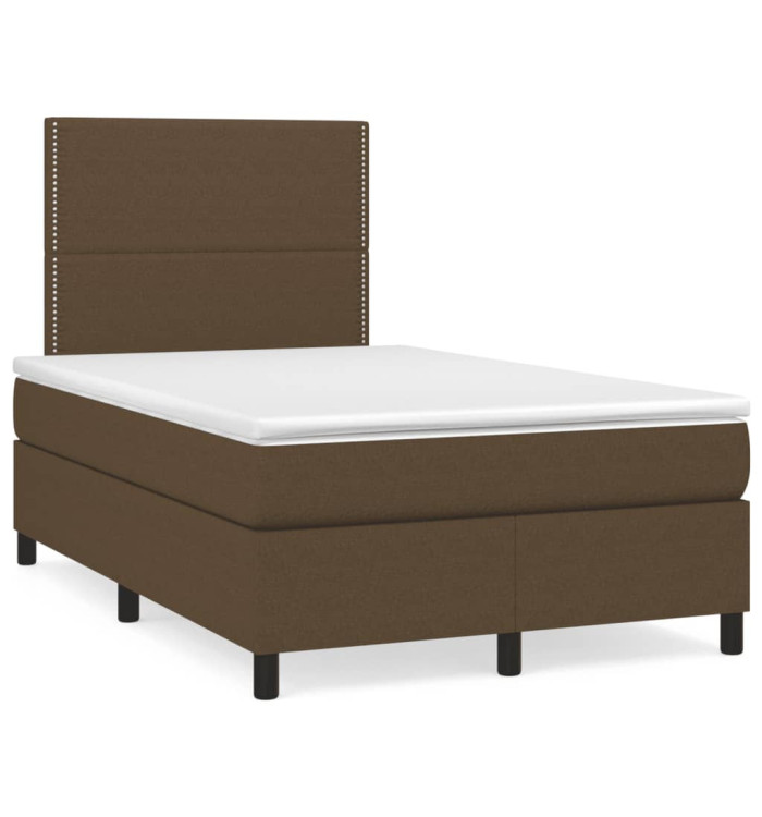 Sommier à lattes de lit et matelas marron foncé 120x190cm tissu | Mobilier & Déco