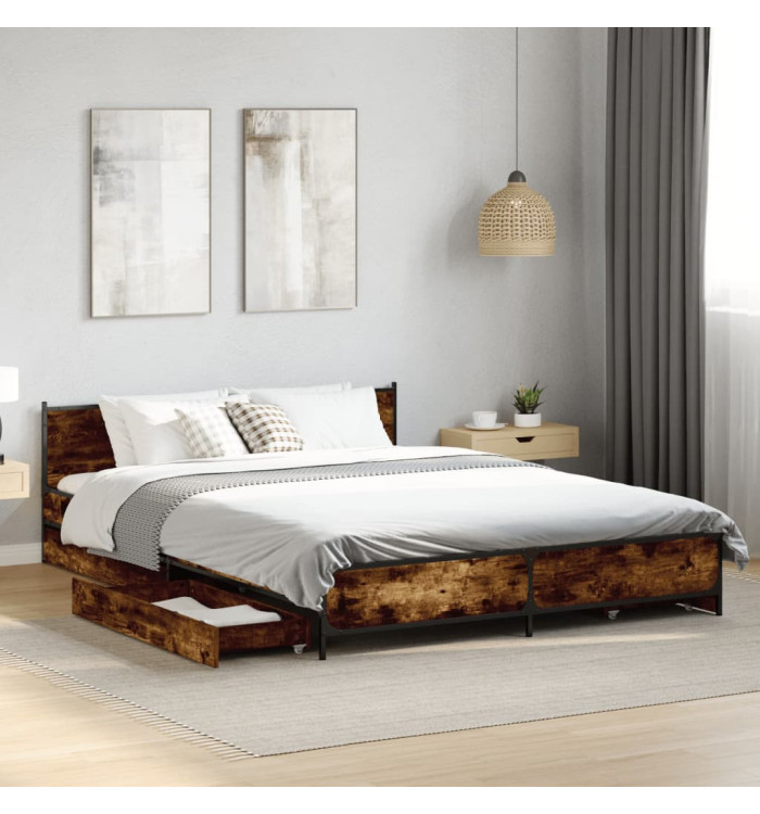 Cadre de lit avec tiroirs sans matelas chêne fumé 120x200 cm | Mobilier & Déco