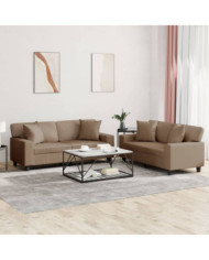 Ensemble de canapés 2 pcs avec coussins cappuccino similicuir | Mobilier & Déco