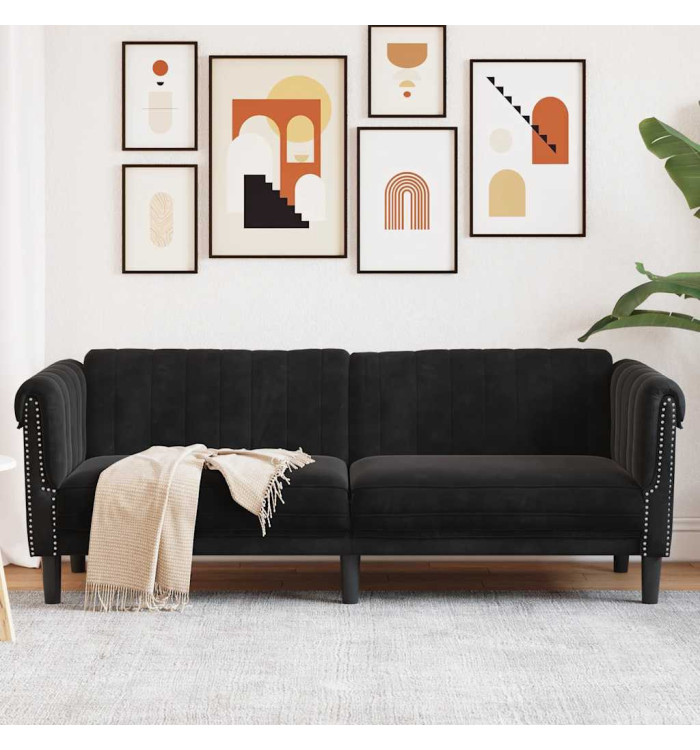 Canapé à 3 places noir velours | Mobilier & Déco