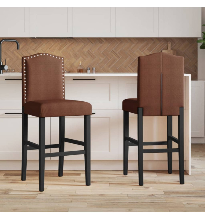 Chaises de bar lot de 2 bois massif d'hévéa et tissu | Mobilier & Déco
