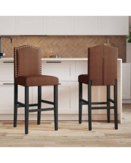 Chaises de bar lot de 2 bois massif d'hévéa et tissu | Mobilier & Déco