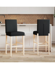 Chaises de bar lot de 2 bois massif d'hévéa et tissu | Mobilier & Déco