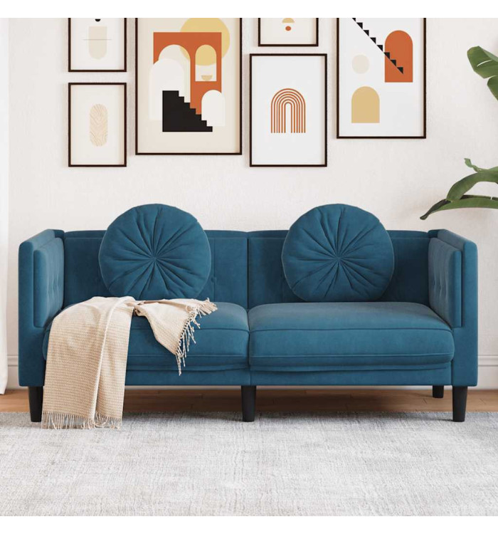 Canapé avec coussins 2 places bleu velours | Mobilier & Déco