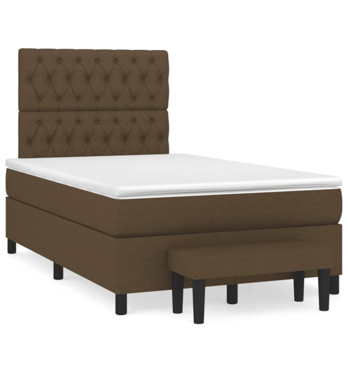 Sommier à lattes de lit et matelas marron foncé 120x190cm tissu | Mobilier & Déco