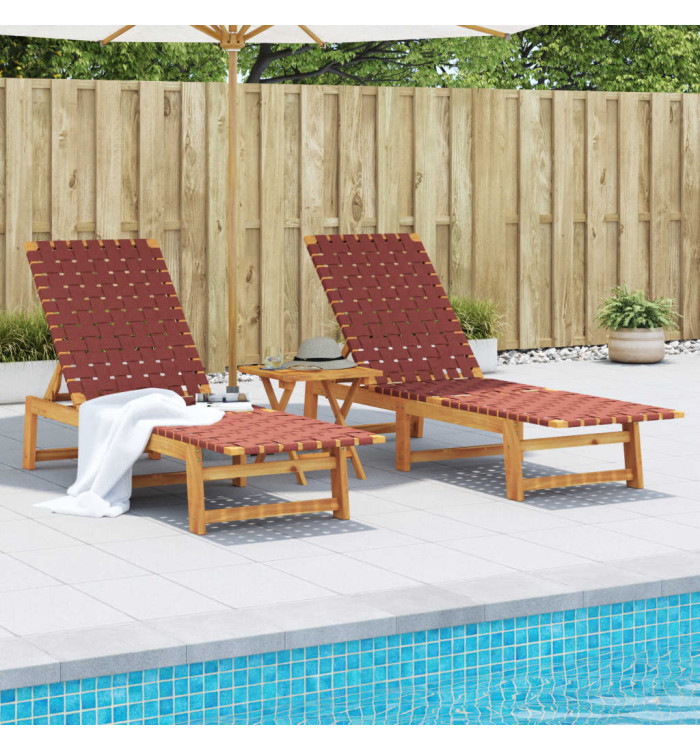 Chaises longues lot de 2 rouge bois d'acacia solide et tissu | Mobilier & Déco