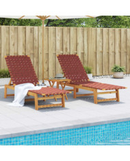 Chaises longues lot de 2 rouge bois d'acacia solide et tissu | Mobilier & Déco