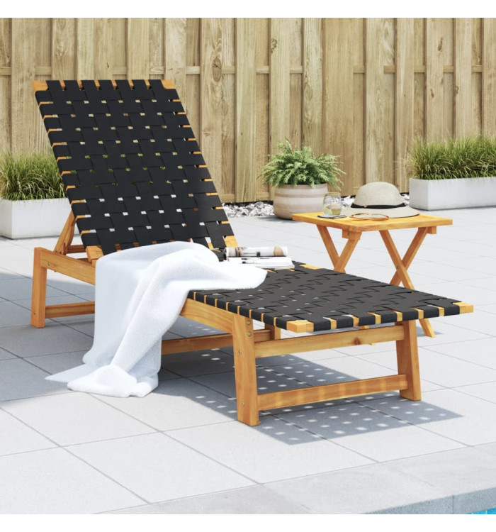 Chaises longues avec table noir bois d'acacia solide et tissu | Mobilier & Déco
