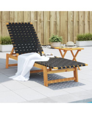 Chaises longues avec table noir bois d'acacia solide et tissu | Mobilier & Déco