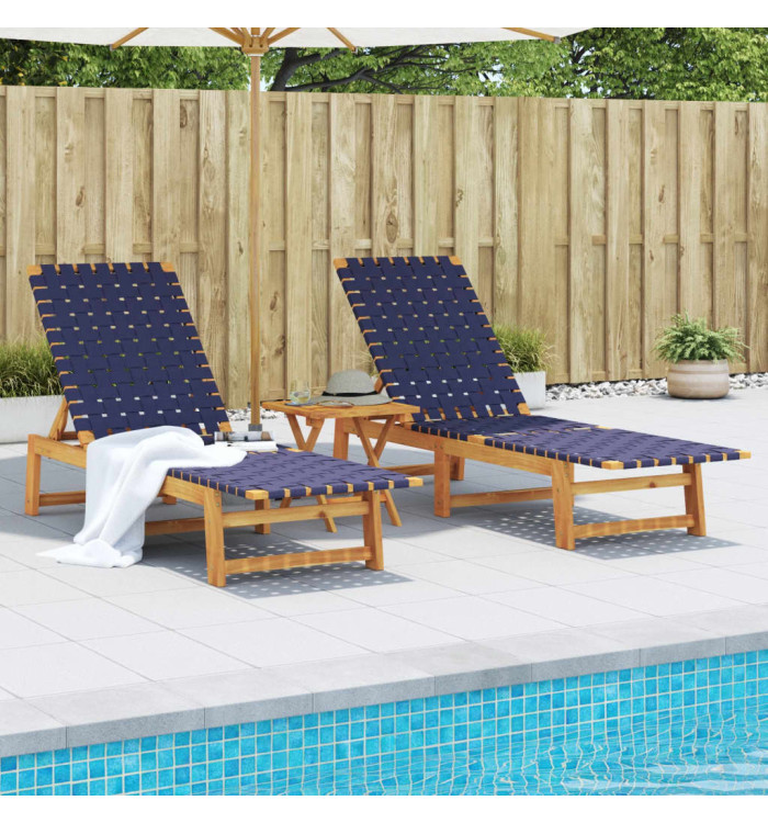 Chaises longues lot de 2 et table bleu foncé bois massif acacia | Mobilier & Déco