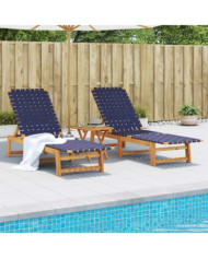 Chaises longues lot de 2 et table bleu foncé bois massif acacia | Mobilier & Déco