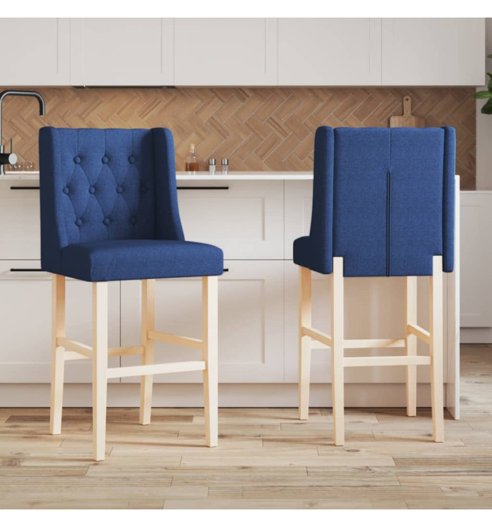 Chaises de bar lot de 2 bois massif d'hévéa et tissu | Mobilier & Déco