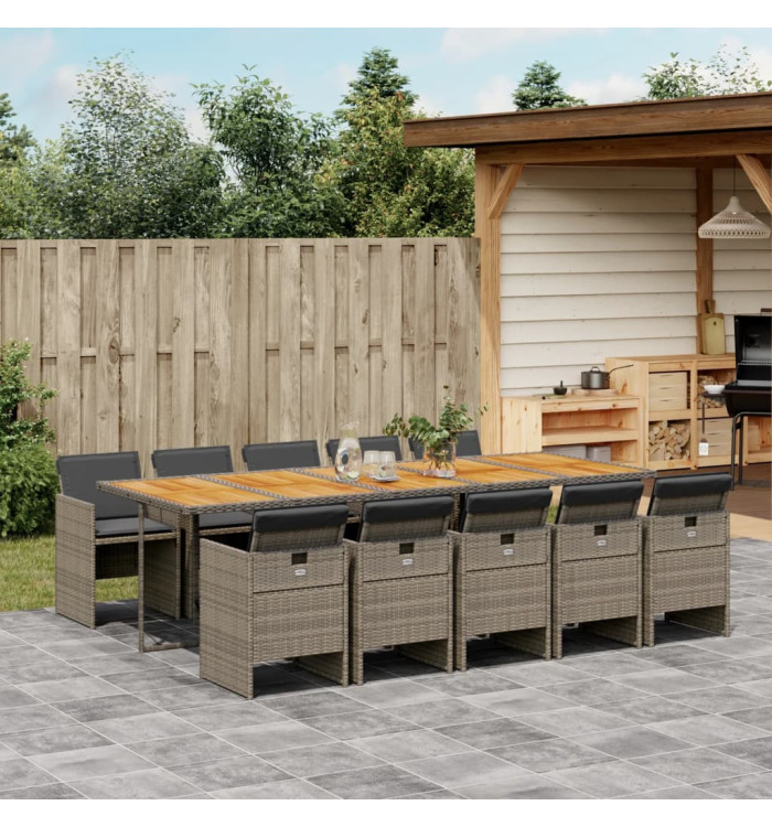Ensemble à manger de jardin 11pcs avec coussins gris poly rotin | Mobilier & Déco
