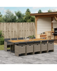 Ensemble à manger de jardin 11pcs avec coussins gris poly rotin | Mobilier & Déco