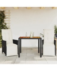 Ensemble de bistro 3 pcs avec coussins noir résine tressée | Mobilier & Déco
