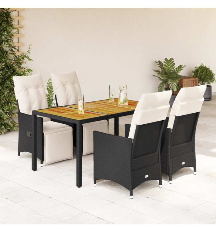 Ensemble à manger de jardin coussins 5pcs Noir Résine tressée | Mobilier & Déco