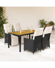 Ensemble à manger de jardin coussins 5pcs Noir Résine tressée | Mobilier & Déco