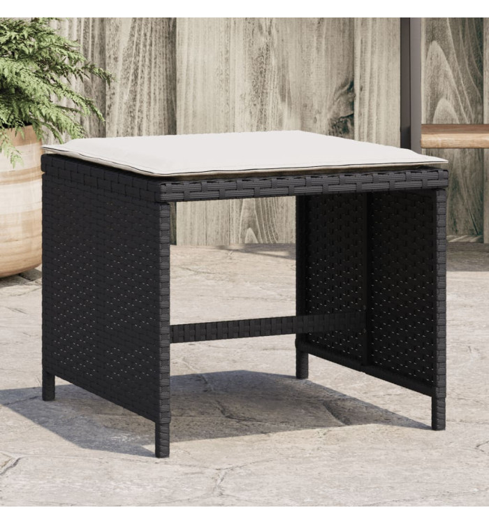 Tabourets de jardin et coussins lot de 4 noir 40x40x35 cm rotin | Mobilier & Déco