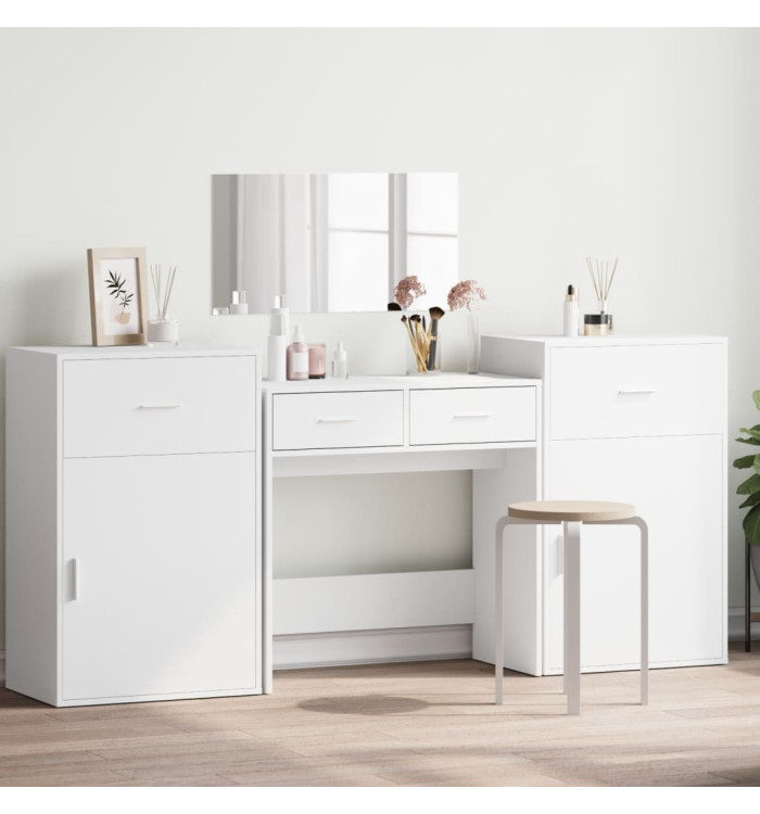 Ensemble de coiffeuse 4 pcs blanc bois d'ingénierie | Mobilier & Déco
