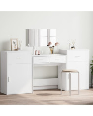 Ensemble de coiffeuse 4 pcs blanc bois d'ingénierie | Mobilier & Déco