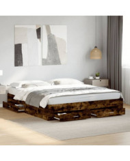 Cadre de lit avec tiroirs sans matelas chêne fumé 200x200 cm | Mobilier & Déco