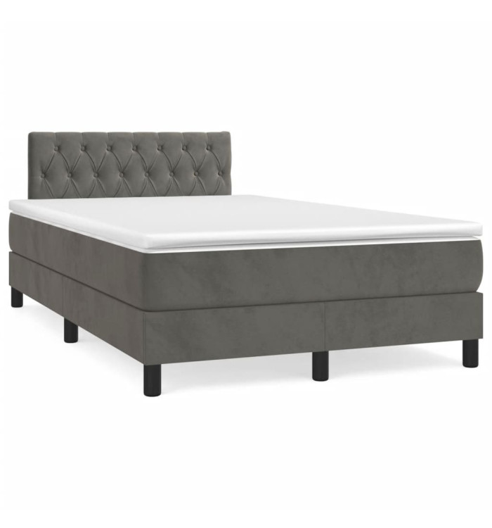 Sommier à lattes de lit et matelas gris foncé 120x190cm velours | Mobilier & Déco