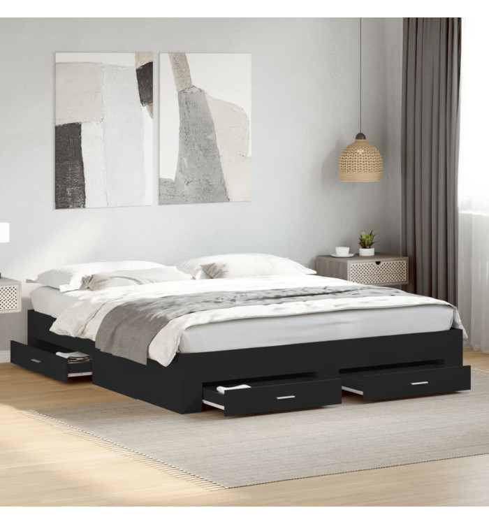 Cadre de lit avec tiroirs sans matelas noir 200x200 cm | Mobilier & Déco