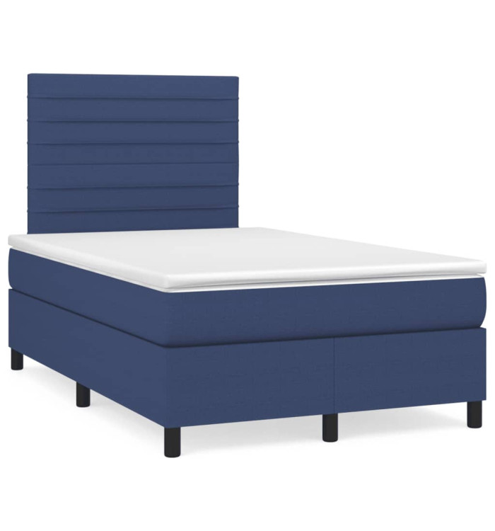Sommier à lattes de lit avec matelas bleu 120x190 cm tissu | Mobilier & Déco