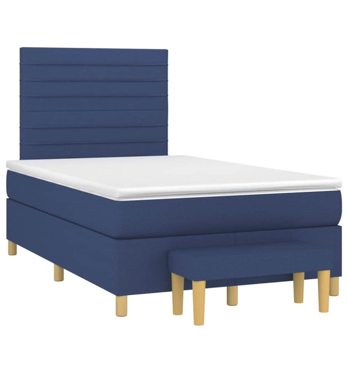 Sommier à lattes de lit avec matelas bleu 120x190 cm tissu | Mobilier & Déco