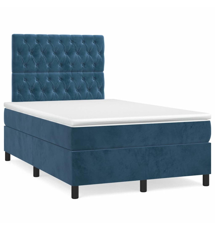 Sommier à lattes de lit et matelas bleu foncé 120x190cm velours | Mobilier & Déco