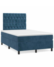 Sommier à lattes de lit et matelas bleu foncé 120x190cm velours | Mobilier & Déco