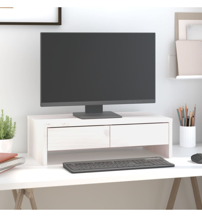 Support de moniteur Blanc 50x27x15 cm Bois de pin solide | Mobilier & Déco
