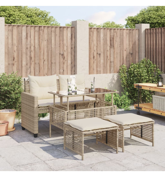 Salon de jardin avec coussins 4 pcs beige résine tressée verre | Mobilier & Déco