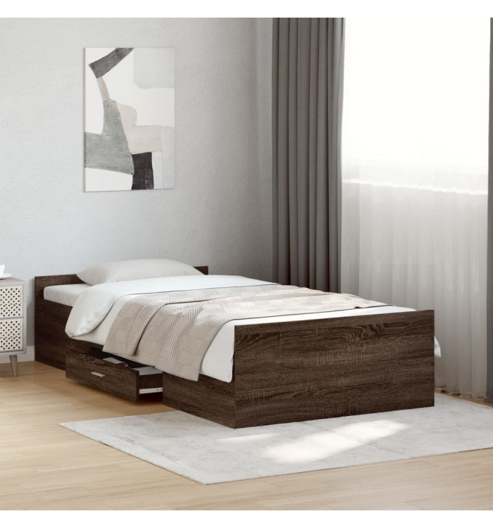 Cadre de lit avec tiroirs sans matelas chêne marron 75x190 cm | Mobilier & Déco