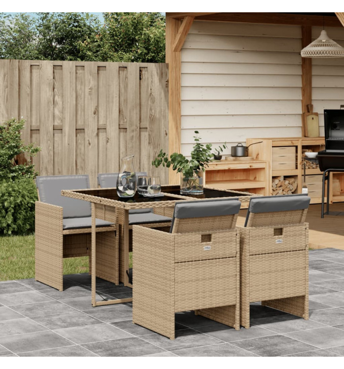 Ensemble à manger de jardin coussins 5 pcs mélange beige rotin | Mobilier & Déco