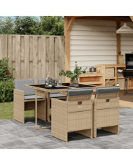 Ensemble à manger de jardin coussins 5 pcs mélange beige rotin | Mobilier & Déco