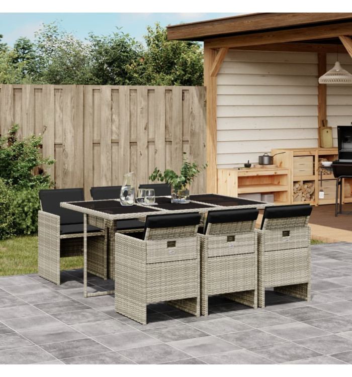 Ensemble à manger de jardin et coussins 7 pcs gris clair rotin | Mobilier & Déco