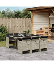 Ensemble à manger de jardin et coussins 7 pcs gris clair rotin | Mobilier & Déco