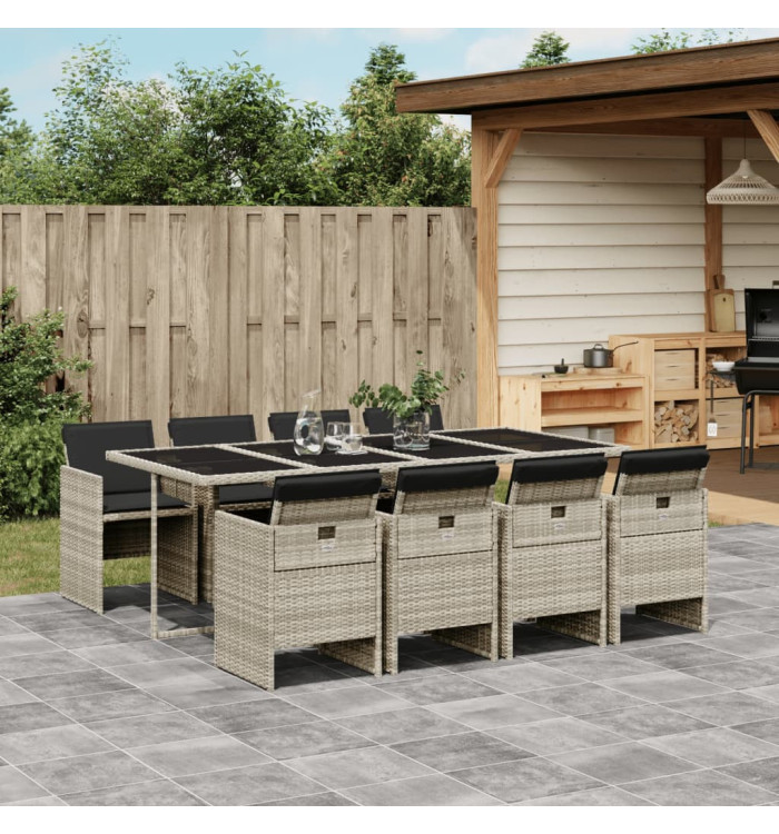 Ensemble à manger de jardin et coussins 9 pcs gris clair rotin | Mobilier & Déco