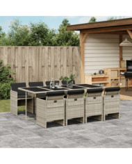 Ensemble à manger de jardin et coussins 9 pcs gris clair rotin | Mobilier & Déco