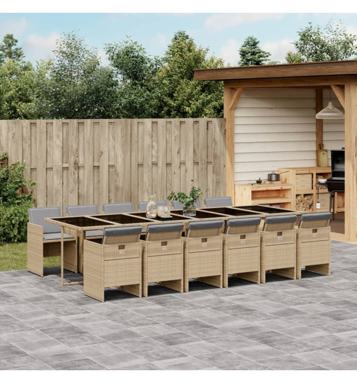 Ensemble à manger de jardin coussins 13 pcs mélange beige rotin | Mobilier & Déco