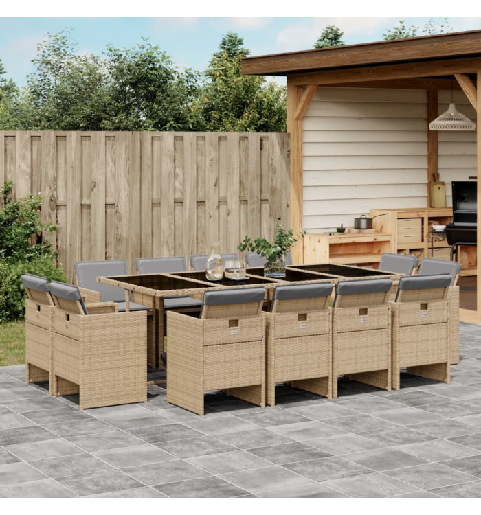 Ensemble à manger de jardin coussins 13 pcs mélange beige rotin | Mobilier & Déco
