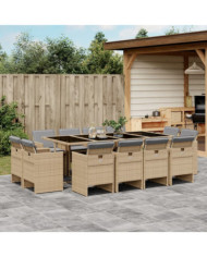 Ensemble à manger de jardin coussins 13 pcs mélange beige rotin | Mobilier & Déco