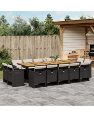 Ensemble à manger de jardin 15 pcs coussins noir résine tressée | Mobilier & Déco