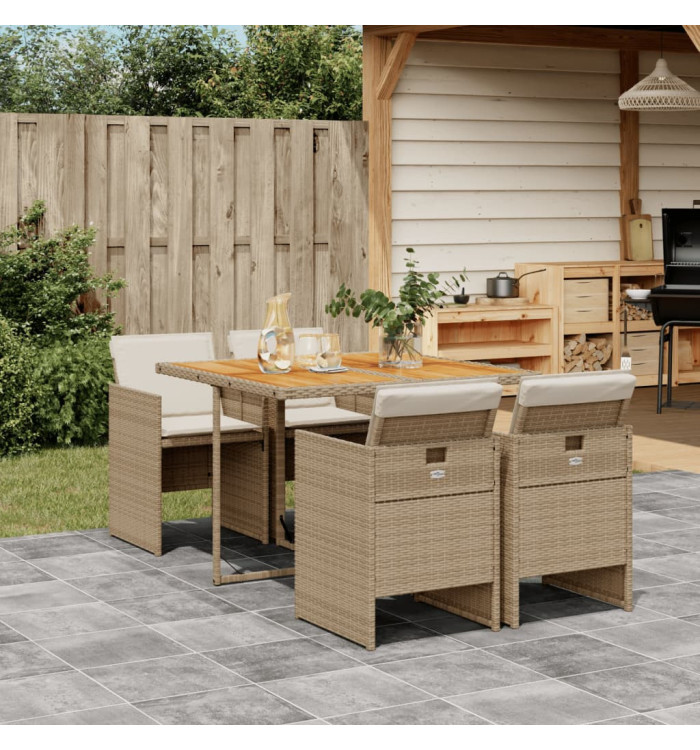 Ensemble à manger de jardin avec coussins 5pcs Beige poly rotin | Mobilier & Déco