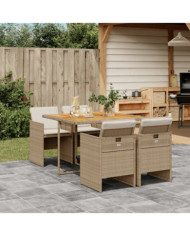 Ensemble à manger de jardin avec coussins 5pcs Beige poly rotin | Mobilier & Déco