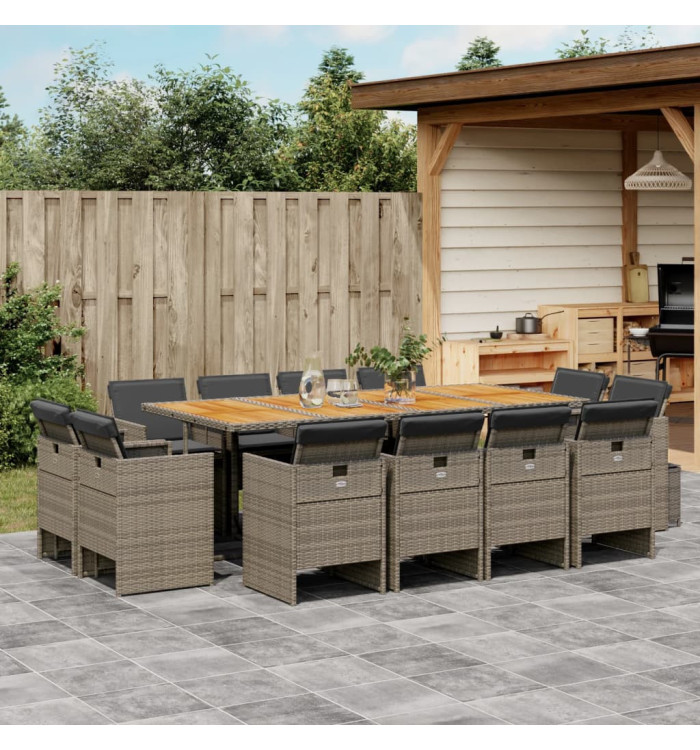 Ensemble à manger de jardin coussins 13 pcs gris résine tressée | Mobilier & Déco
