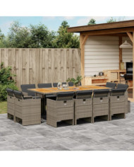 Ensemble à manger de jardin coussins 13 pcs gris résine tressée | Mobilier & Déco