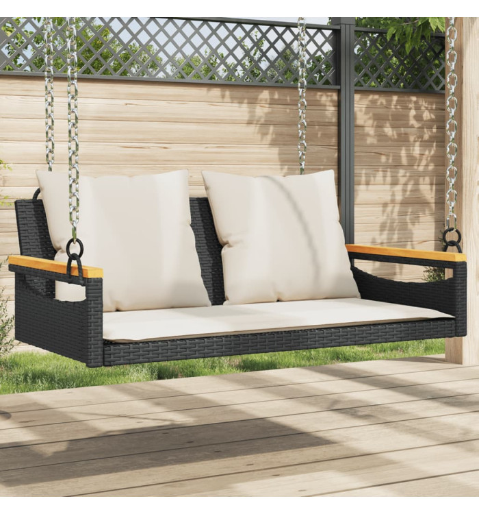 Balancelle avec coussins noir 109x62x40 cm résine tressée | Mobilier & Déco